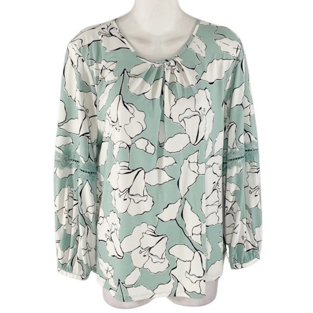 Karl Lagerfeld green white floral lace detail jersey top Y22
